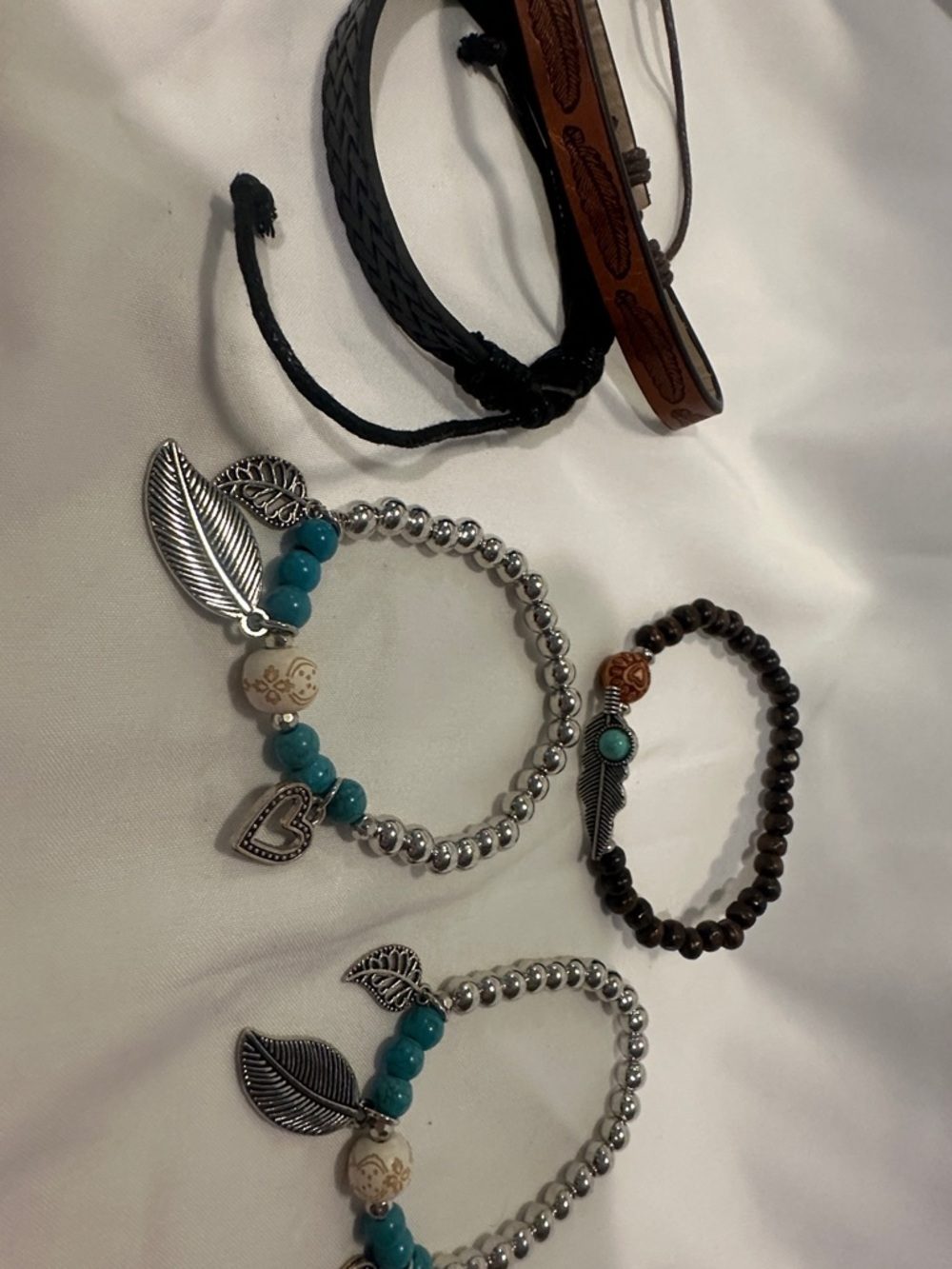 Turquoise and Silver Beaded Women's Bracelet Set